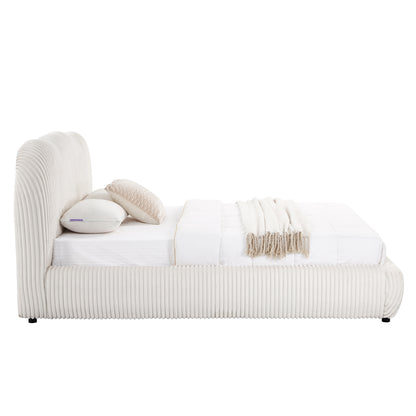 Double Bed With Storage Space Kally Hm729.03 Beige Faux Fur Fabric--mattress 160x200cm.
