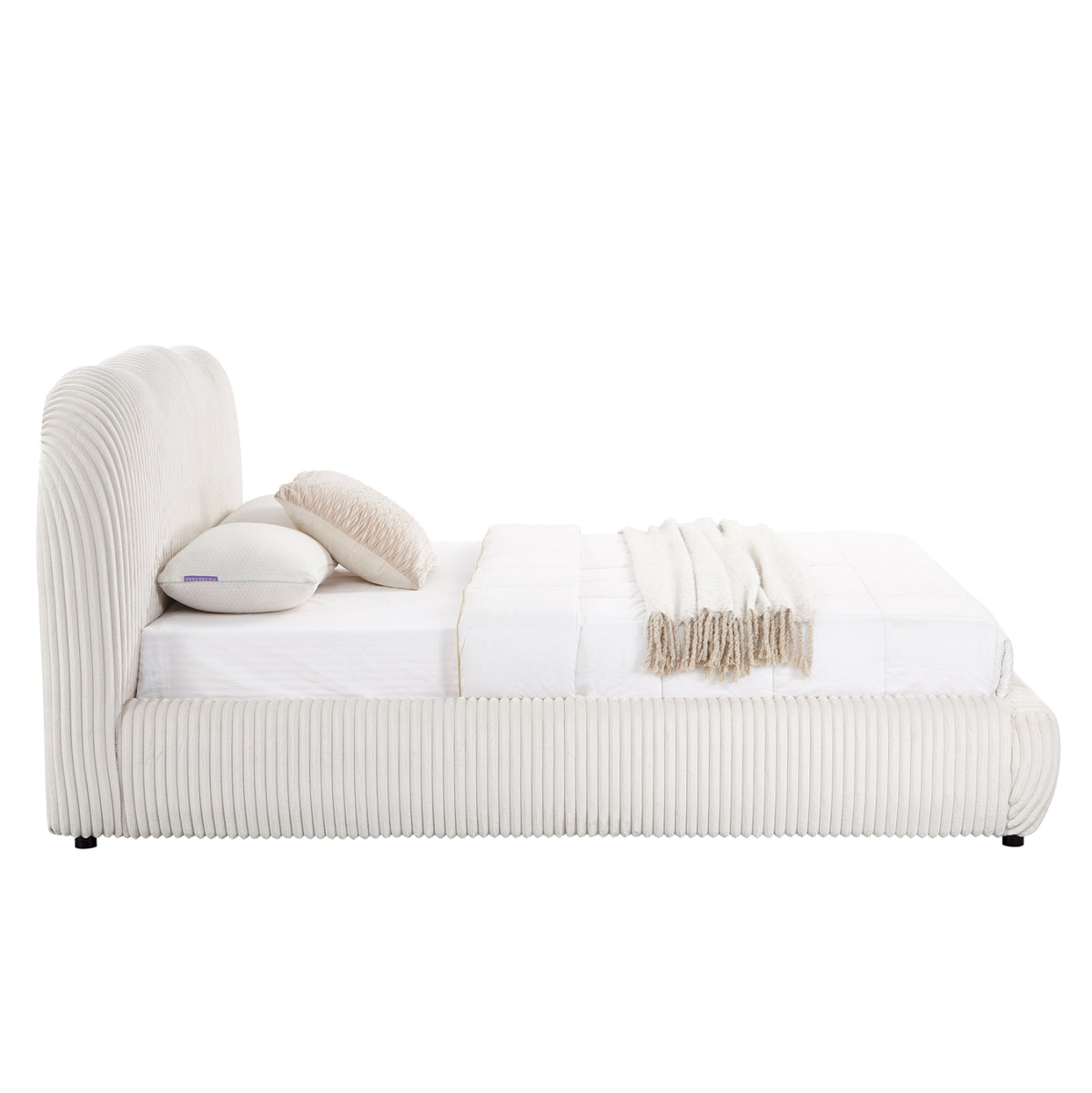 Double Bed With Storage Space Kally Hm729.03 Beige Faux Fur Fabric--mattress 160x200cm.