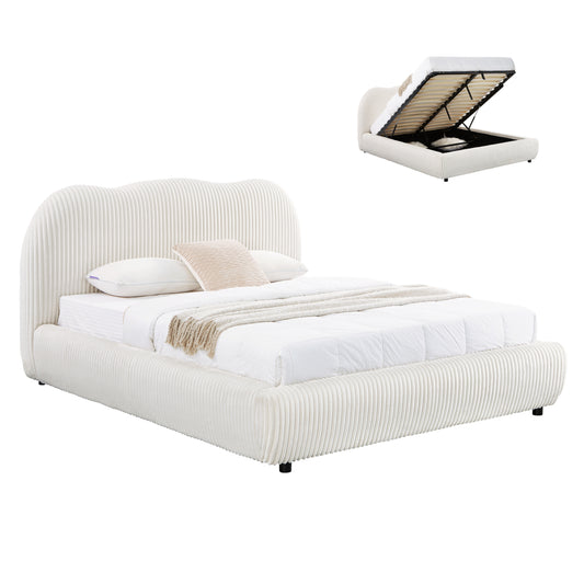 Double Bed With Storage Space Kally Hm729.03 Beige Faux Fur Fabric--mattress 160x200cm.