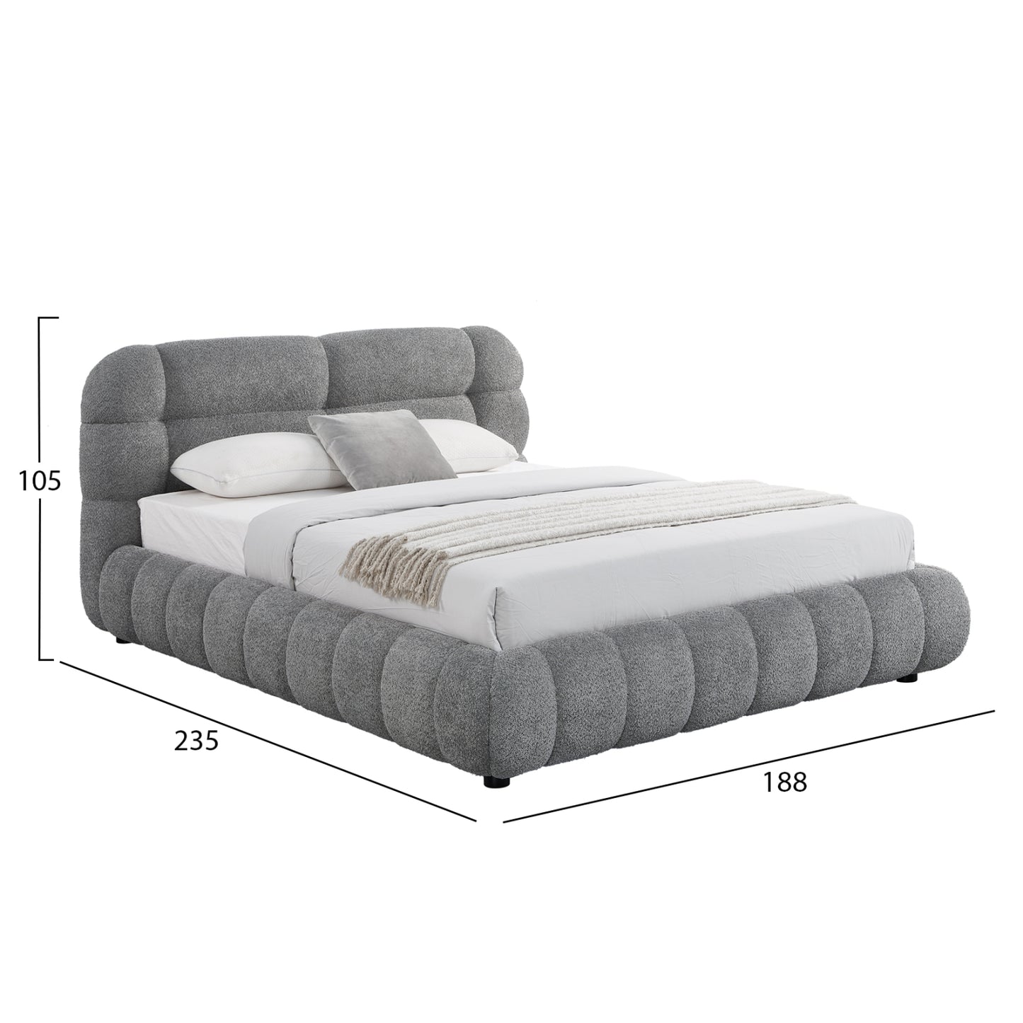 Double Bed With Storage Space Molen Hm730.01 Grey Boucle Fabric--mattress 160x200cm.