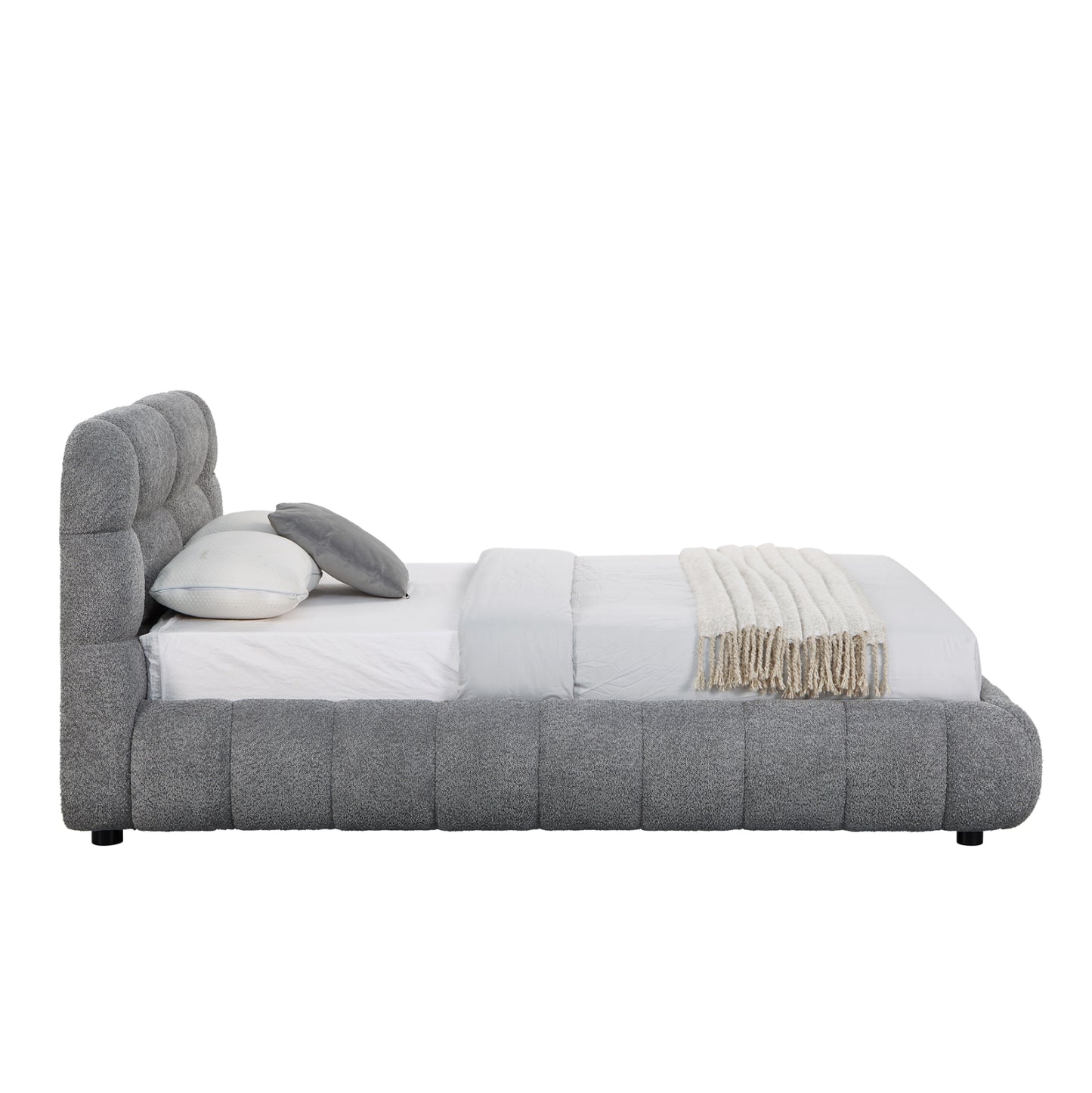 Double Bed With Storage Space Molen Hm730.01 Grey Boucle Fabric--mattress 160x200cm.
