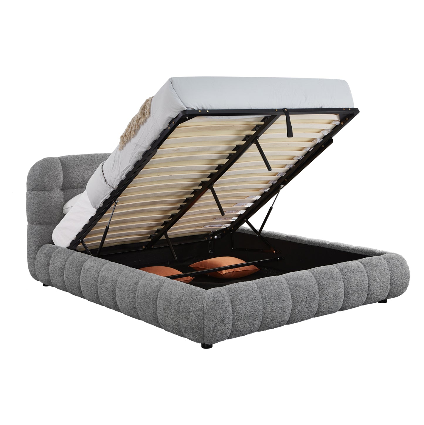 Double Bed With Storage Space Molen Hm730.01 Grey Boucle Fabric--mattress 160x200cm.