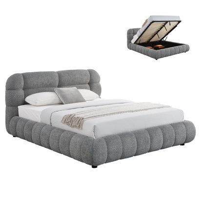 Double Bed With Storage Space Molen Hm730.01 Grey Boucle Fabric--mattress 160x200cm.