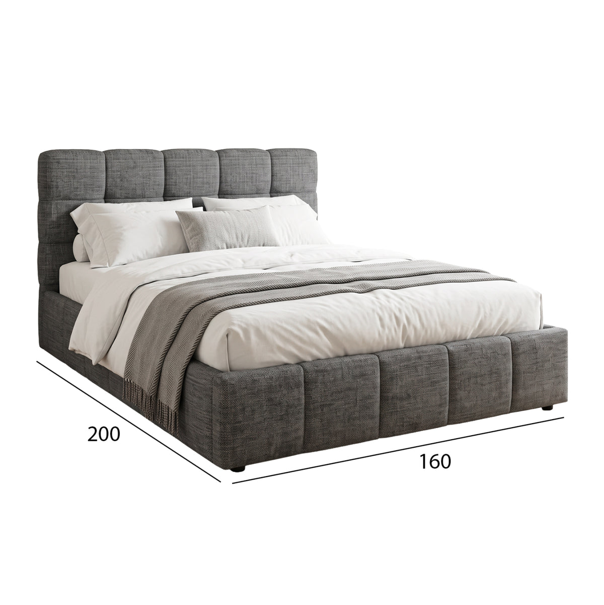 Double Bed With Storage Space Vito Hm762.01 Grey Fabric--for Mattress 160x200cm