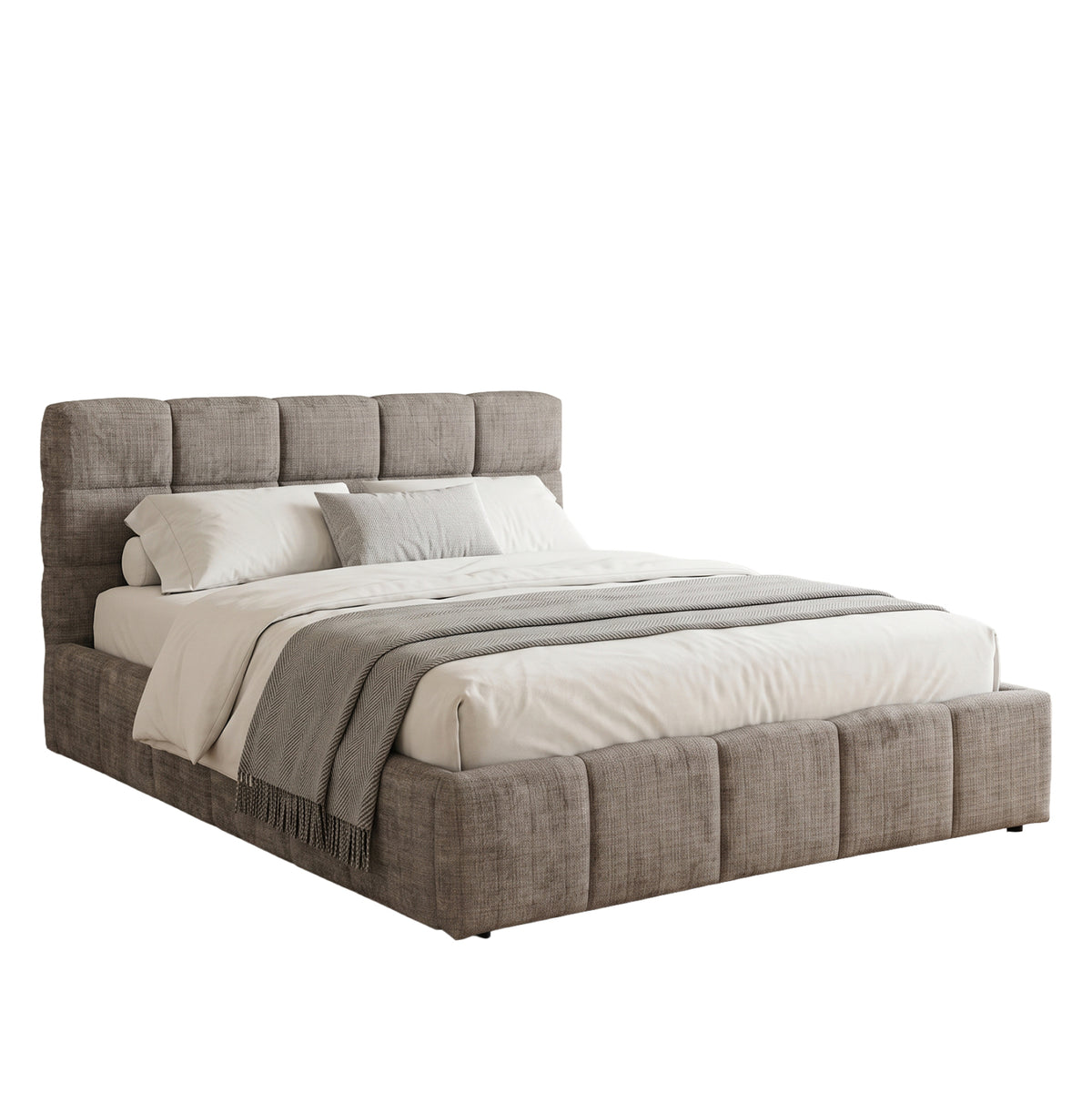 Double Bed With Storage Space Vito Hm762.05 Beige/brown Fabric--for Mattress 160x200cm
