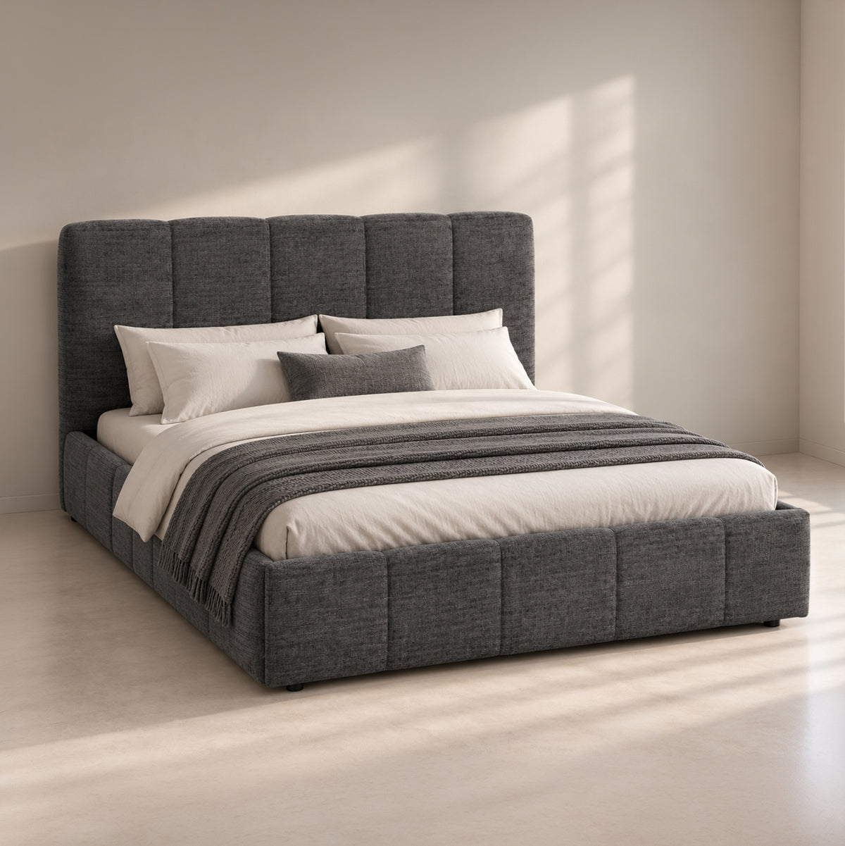 Double Bed With Storage Space Enya Hm763.01 Grey Fabric--for Mattress 160x200cm