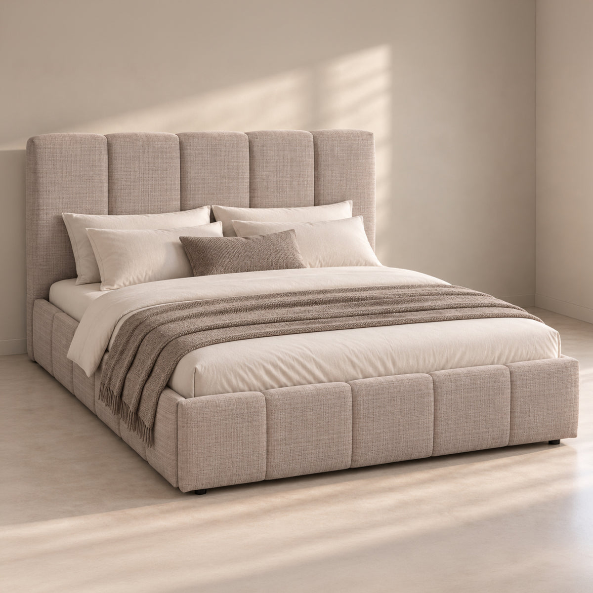 Double Bed With Storage Space Enya Hm763.03 Light Beige Fabric--for Mattress 160x200cm