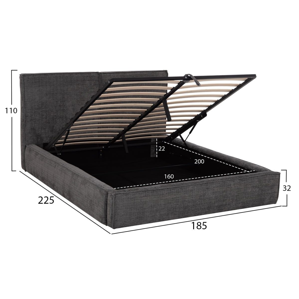 Double Bed With Storage Space Sonder Hm764.01 Grey Fabric--for Mattress 160x200cm