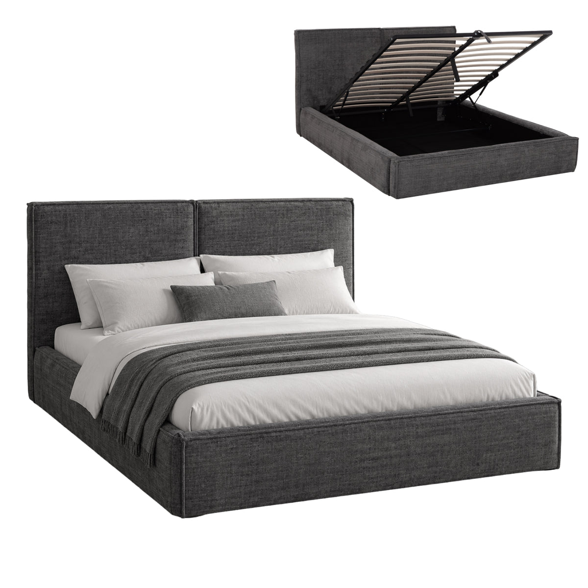 Double Bed With Storage Space Sonder Hm764.01 Grey Fabric--for Mattress 160x200cm