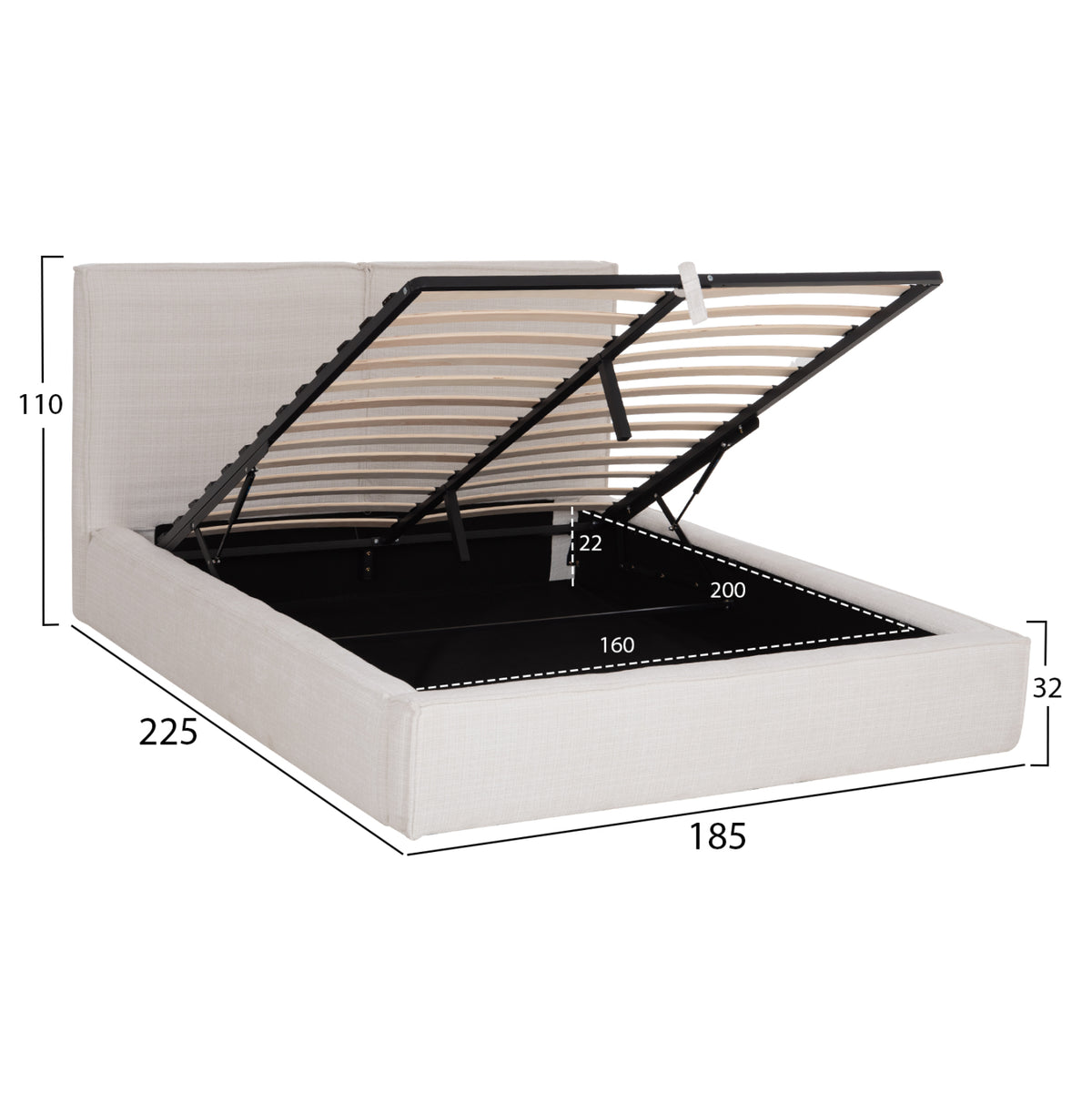 Double Bed With Storage Space Sonder Hm764.02 Cream White Fabric--for Mattress 160x200cm