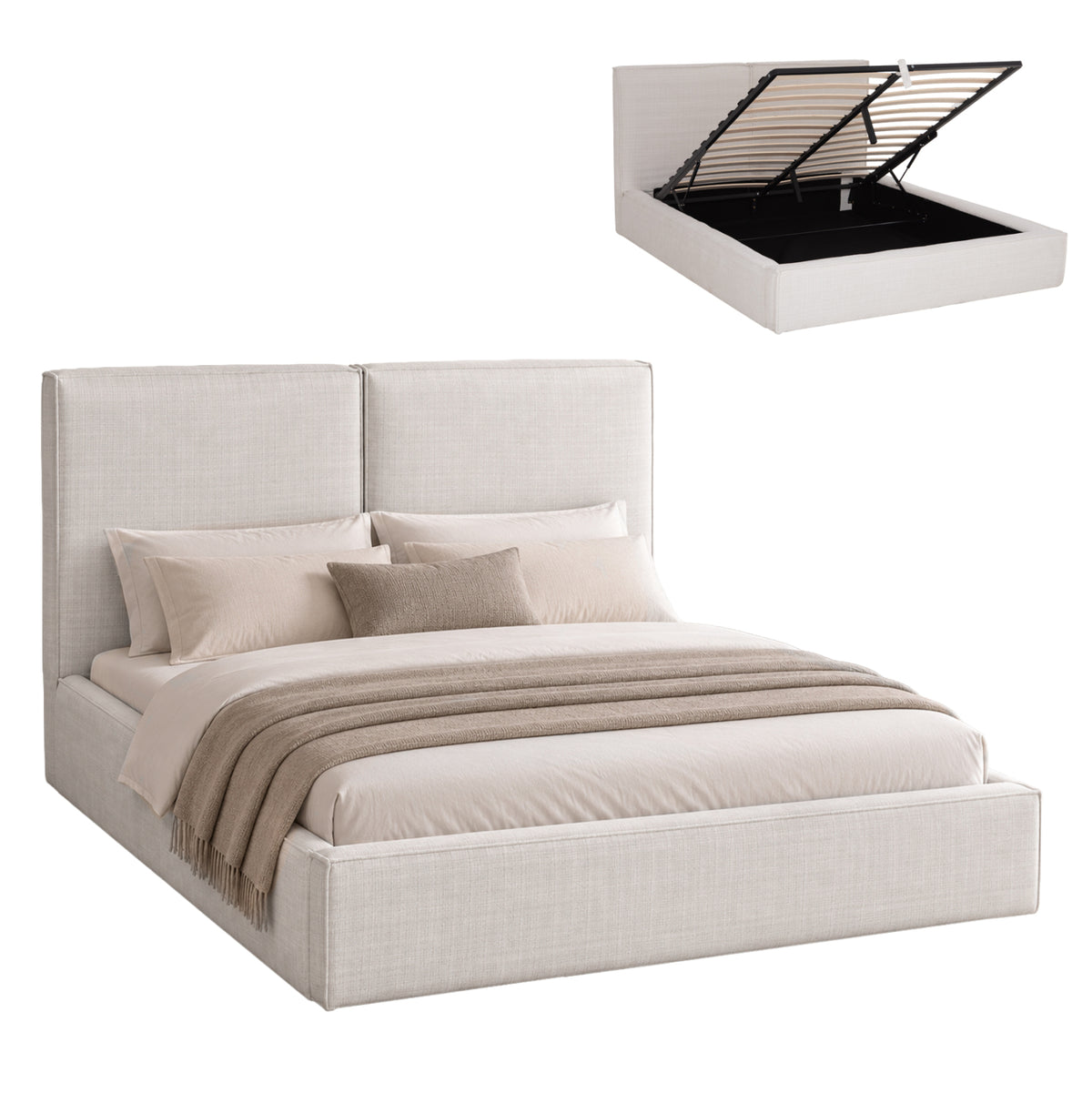 Double Bed With Storage Space Sonder Hm764.02 Cream White Fabric--for Mattress 160x200cm