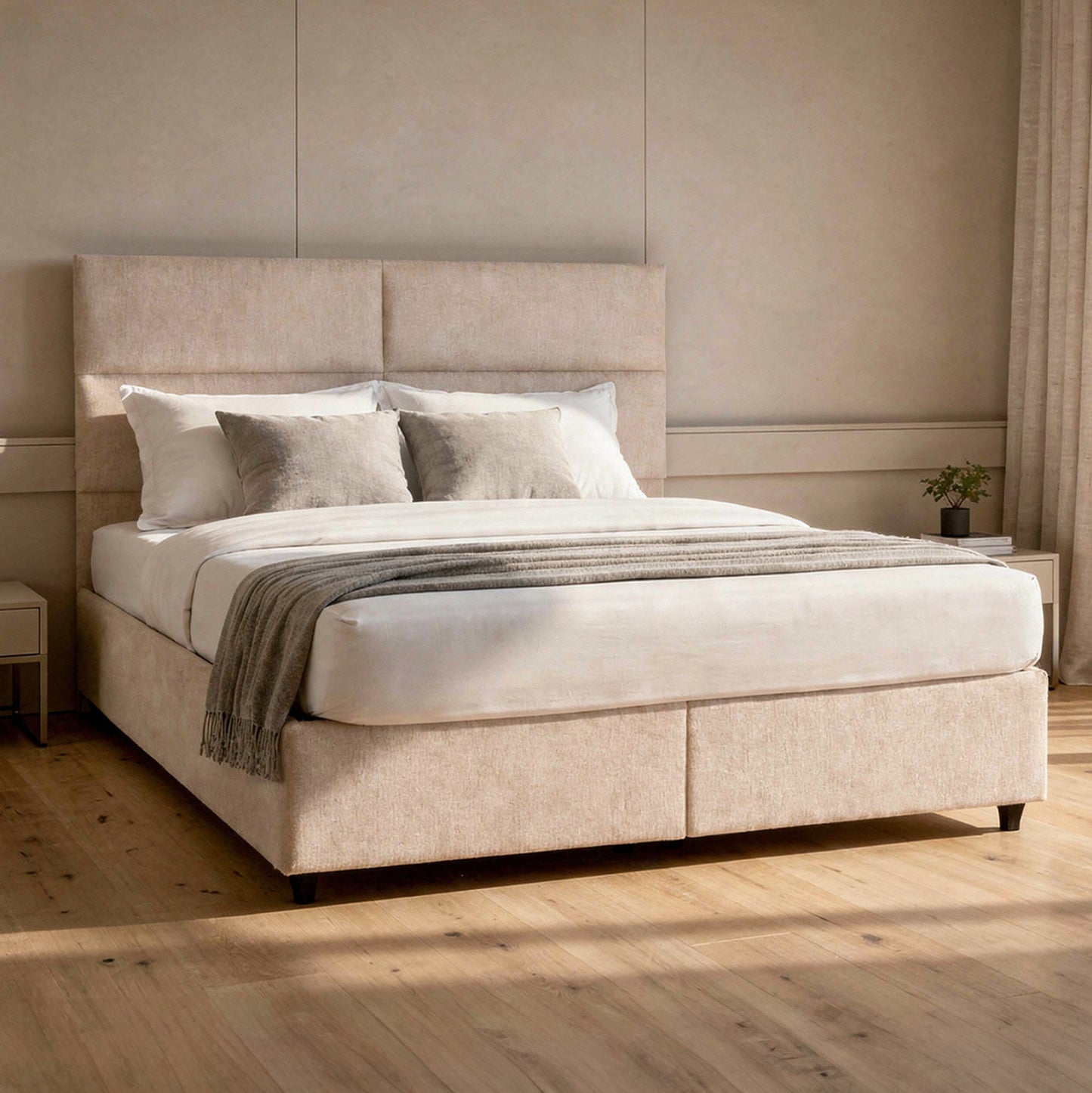 Double Bed With Storage Space Milo Hm622.32 Beige Fabric--for Mattress 160x200cm