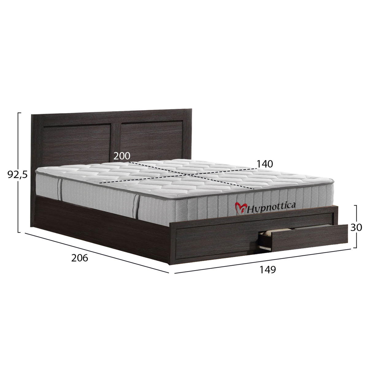 Double Bed Capri With 2 Drawers & Mattress Hm10759.01 Melamine Zebrano--for 140x200cm.