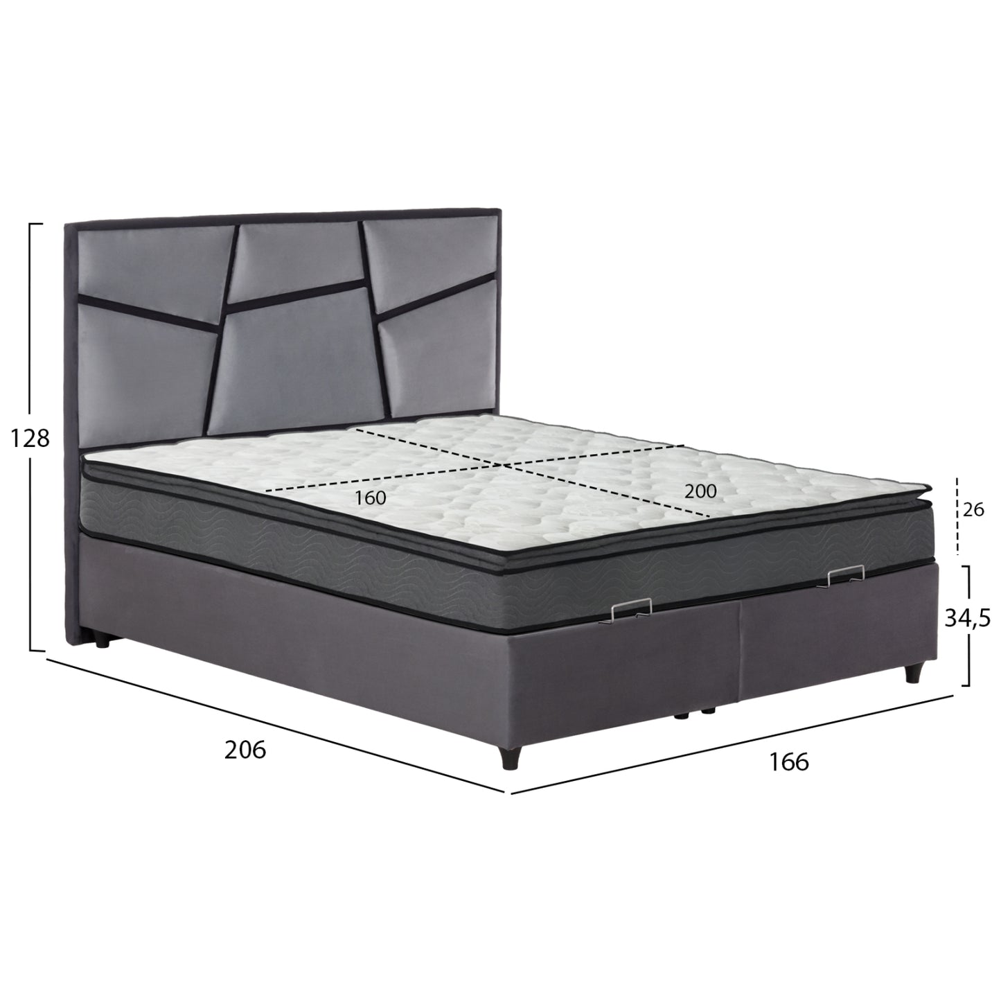 Double Bed Irida With Mattress & Storage Space Hm21166 Grey Velvet--for 160x200cm.