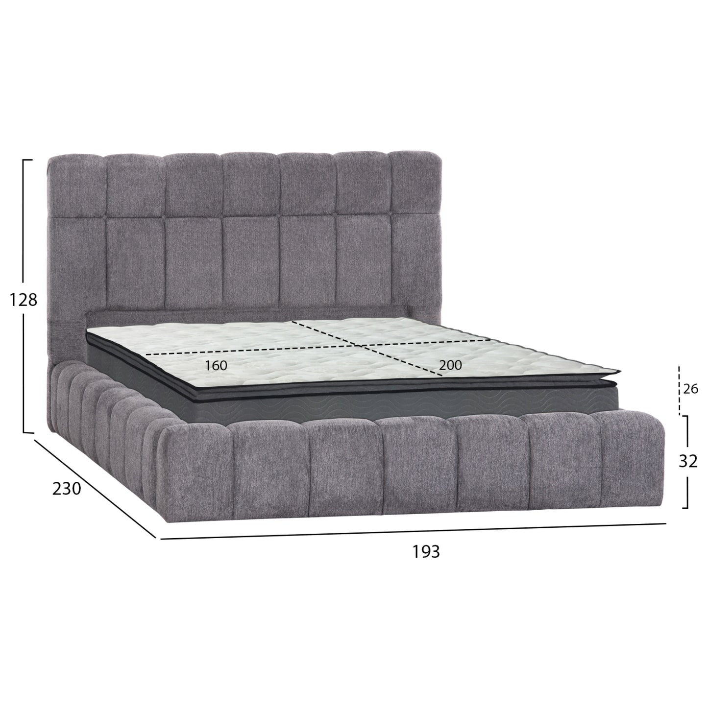 Double Bed With Mattress & Storage Space Ramon Hm21168 Grey Boucle Fabric--for 160x200cm.