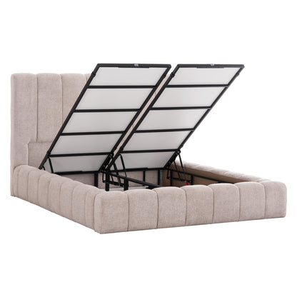 Double Bed With Mattress & Storage Space Remo Hm21167 Beige Boucle Fabric--for 160x200cm.