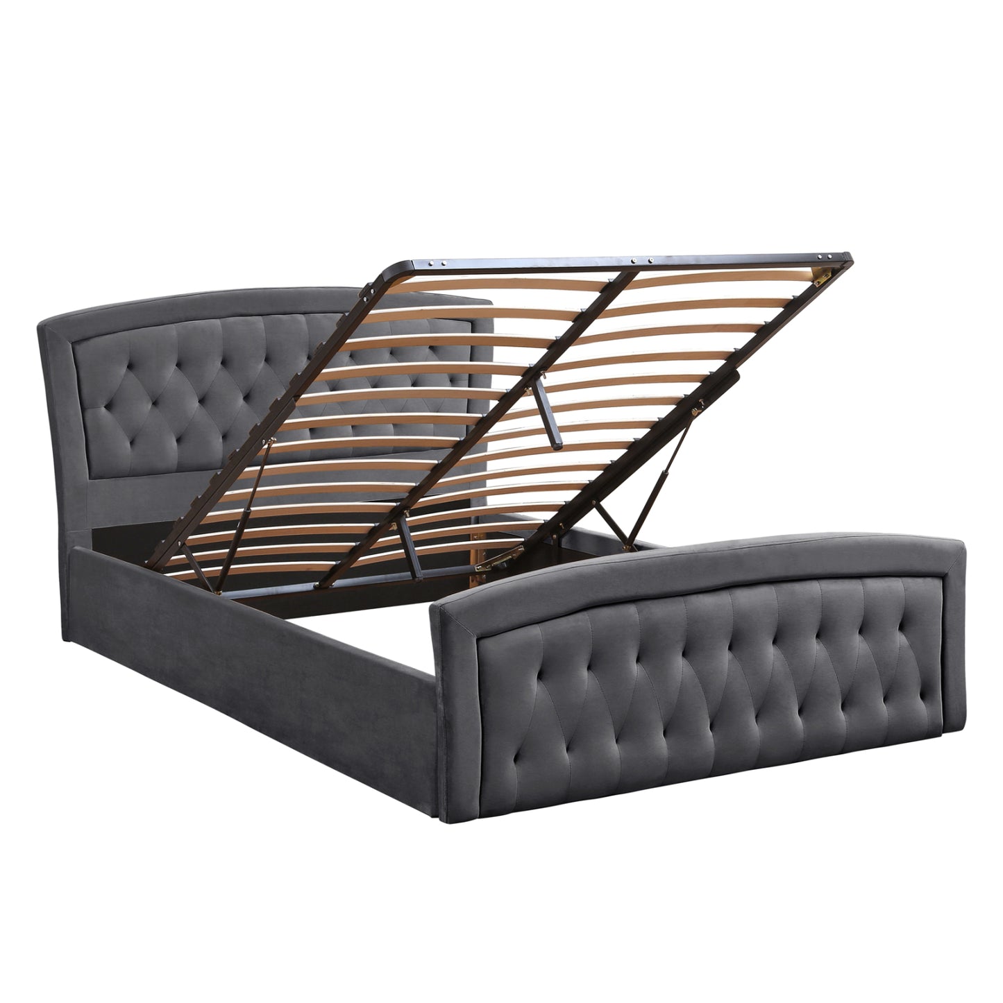 Bed With Mattress & Storage Space Odelia Hm21279.01 Grey Velvet--for 160x200cm.