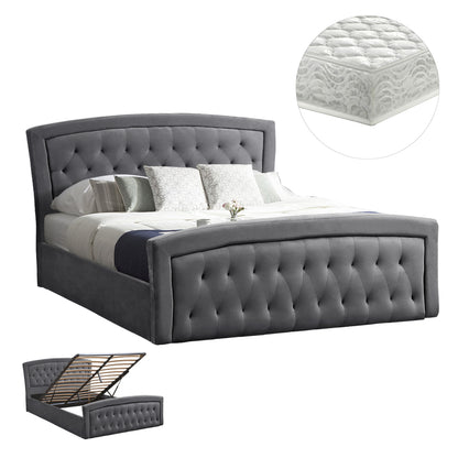 Bed With Mattress & Storage Space Odelia Hm21279.01 Grey Velvet--for 160x200cm.
