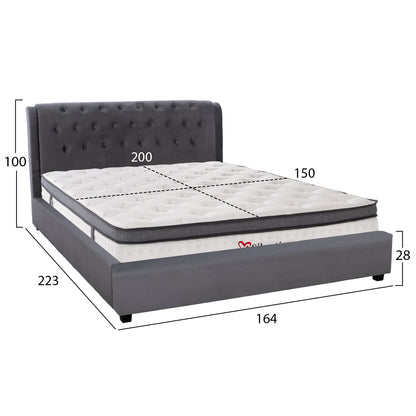 Double Bed With Mattress Odalys Hm10748.11 Velvet In Grey--for Mattress 150x200cm.