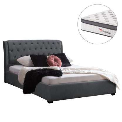 Double Bed With Mattress Odalys Hm10748.11 Velvet In Grey--for Mattress 150x200cm.