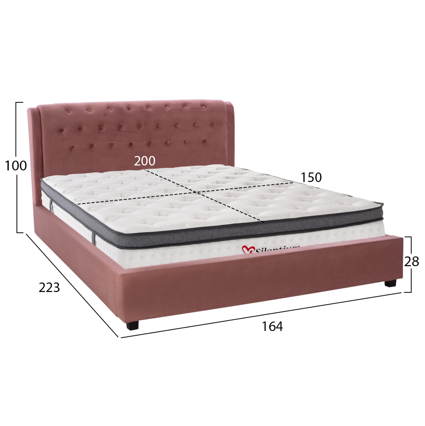 Double Bed With Mattress Odalys Hm10748.12 Velvet In Dusty Pink--for Mattress 150x200cm.