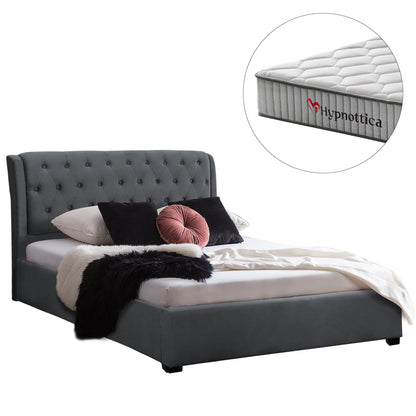 Double Bed With Mattress Odalys Hm10761.01 Velvet In Grey--for Mattress 150x200cm.