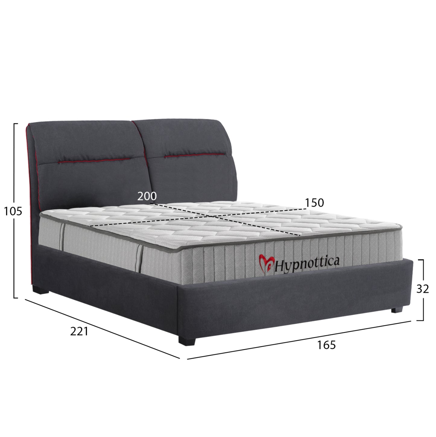Double Bed With Mattress Kendra Hm10762 Grey Fabric--for Mattress 150x200cm.