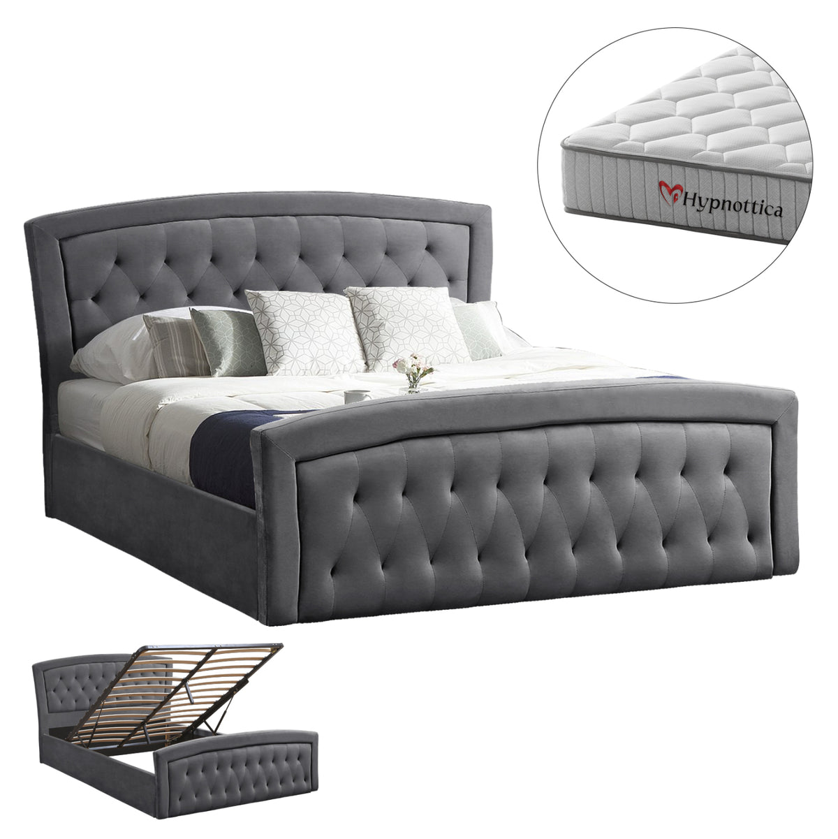 Bed With Mattress & Storage Space Odelia Hm10766.01 Grey Velvet--for 160x200cm.