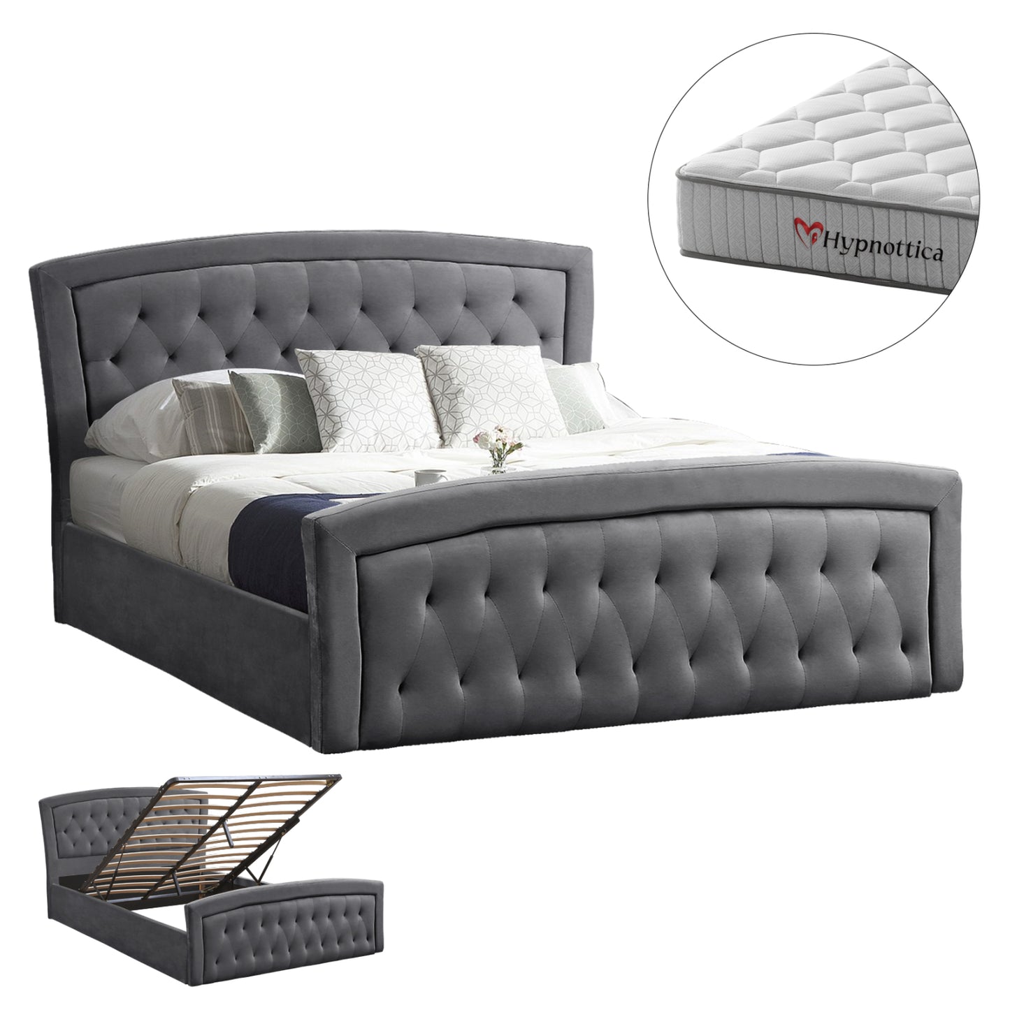 Bed With Mattress & Storage Space Odelia Hm10766.01 Grey Velvet--for 160x200cm.