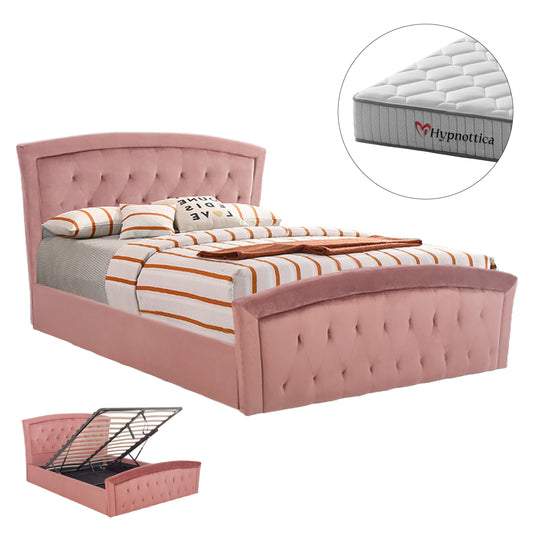 Bed With Mattress & Storage Space Odelia Hm10766.02 Dusty Pink Velvet--for 160x200cm.