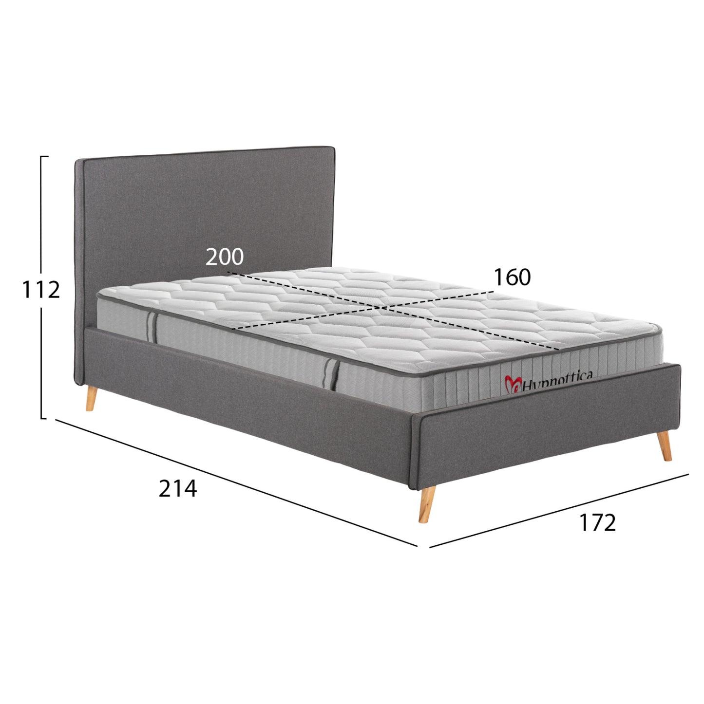 Double Bed With Mattress Indra Hm10769.01 Grey Fabric--for Mattress 160x200cm.