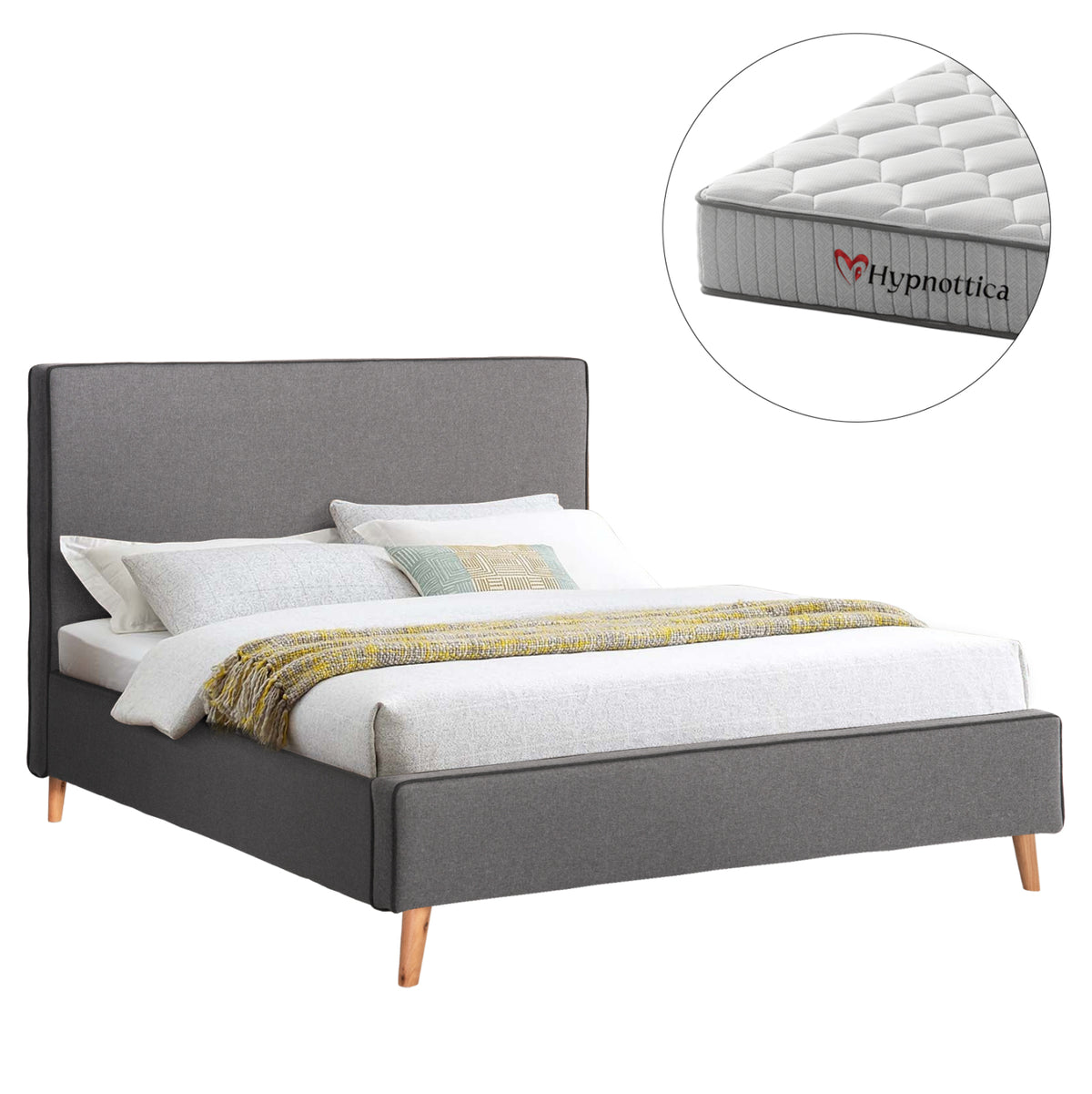 Double Bed With Mattress Indra Hm10769.01 Grey Fabric--for Mattress 160x200cm.