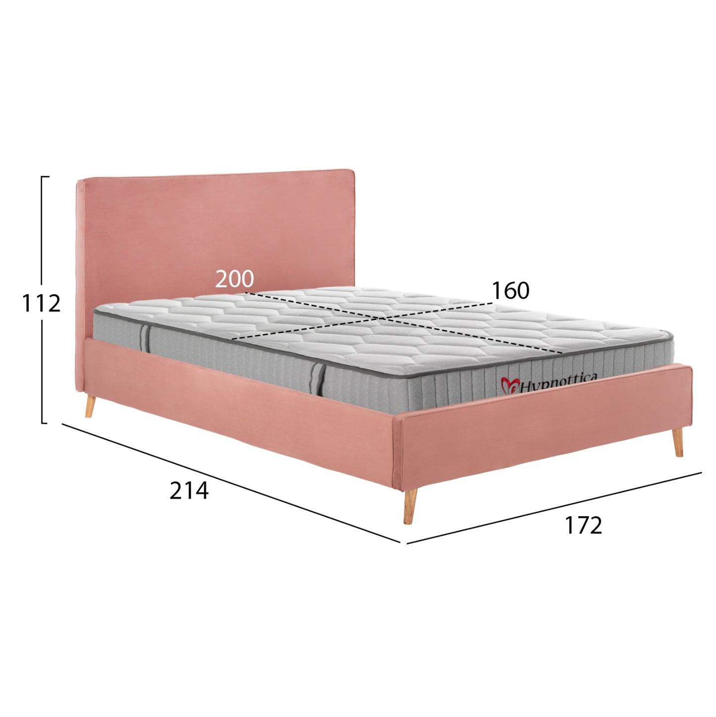 Double Bed With Mattress Indra Hm10769.03 Dusty Pink Velvet--for Mattress 160x200cm.