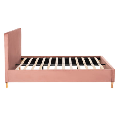 Double Bed With Mattress Indra Hm10769.03 Dusty Pink Velvet--for Mattress 160x200cm.