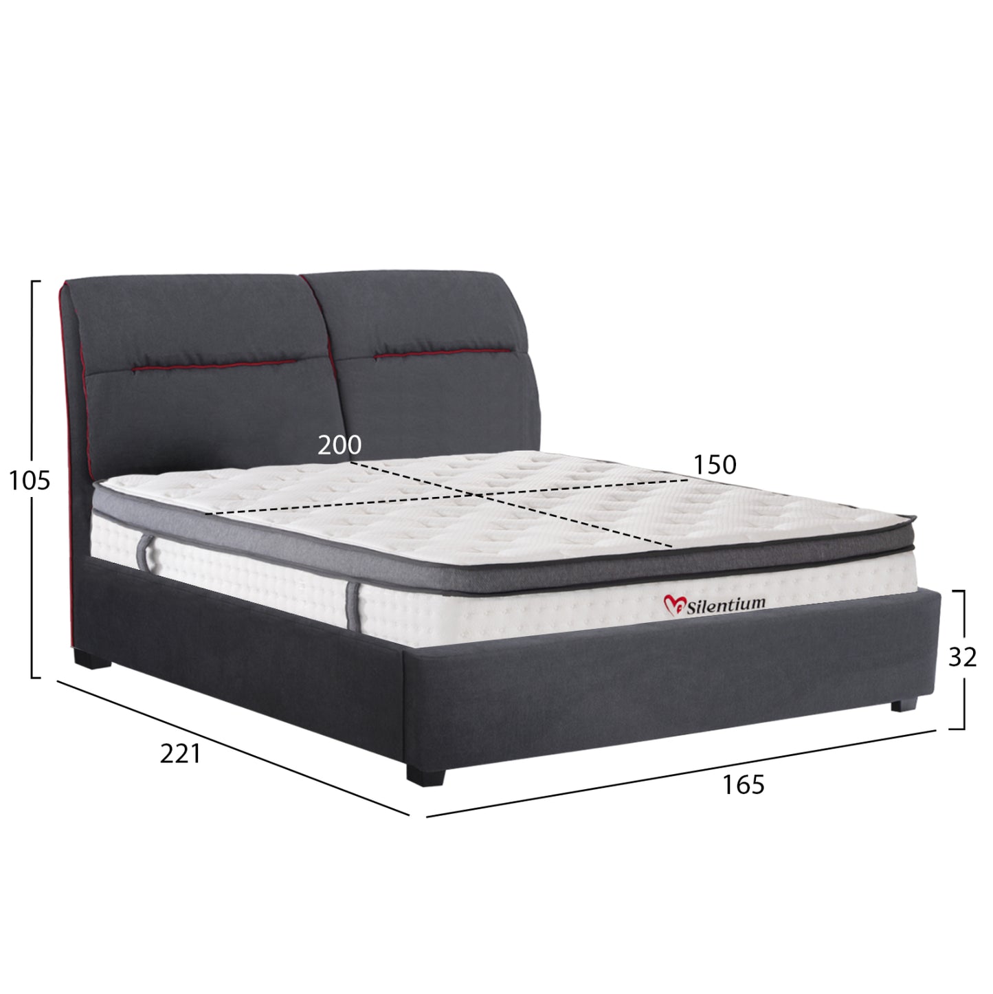 Double Bed With Mattress Kendra Hm10804 Grey Fabric--for Mattress 150x200cm.