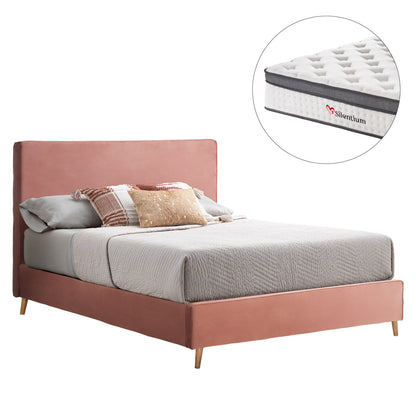 Double Bed With Mattress Indra Hm10810.12 Dusty Pink Velvet--for Mattress 160x200cm.