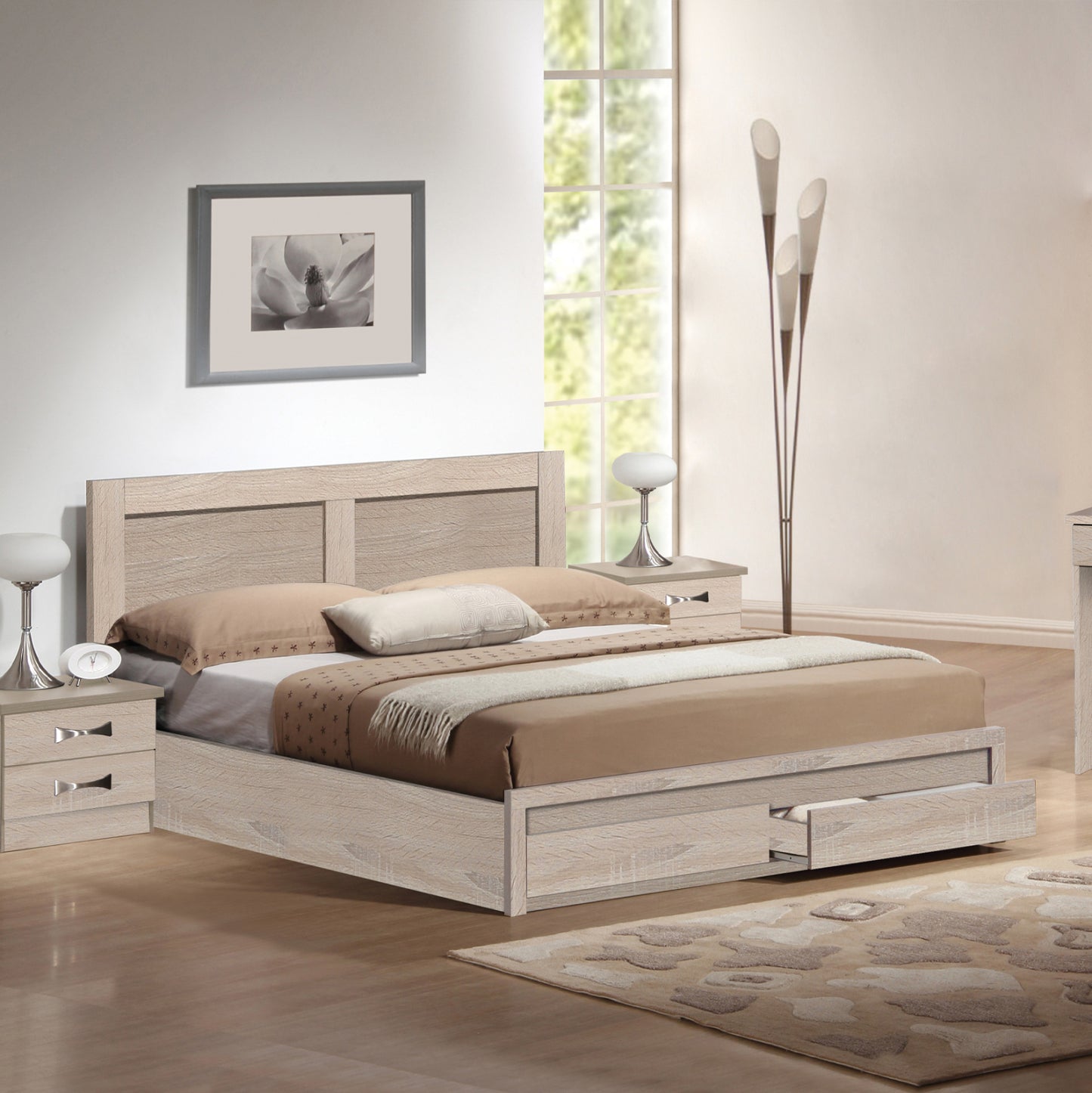Double Bed With Drawers & Mattress Capri Hm21169 Melamine In Sonama--for 150x200cm.