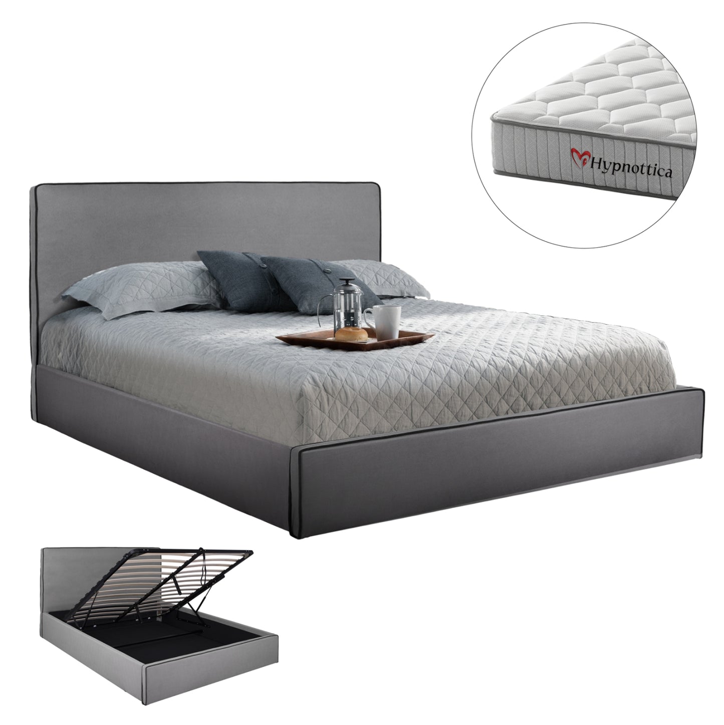 Double Bed With Mattress Allie Hm10768.01 Grey Fabric-with Storage Space--for 160x200cm.
