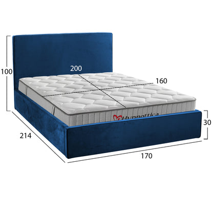 Double Bed With Mattress Allie Hm10768.04 Blue Velvet-with Storage Space--for 160x200cm.