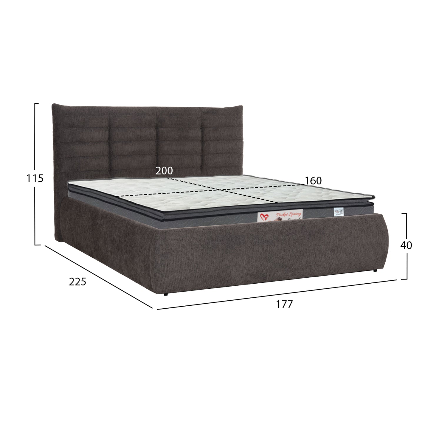 Double Bed With Mattress Sandra Hm10770 Grey Fabric--storage Space--for Mattress 160x200cm