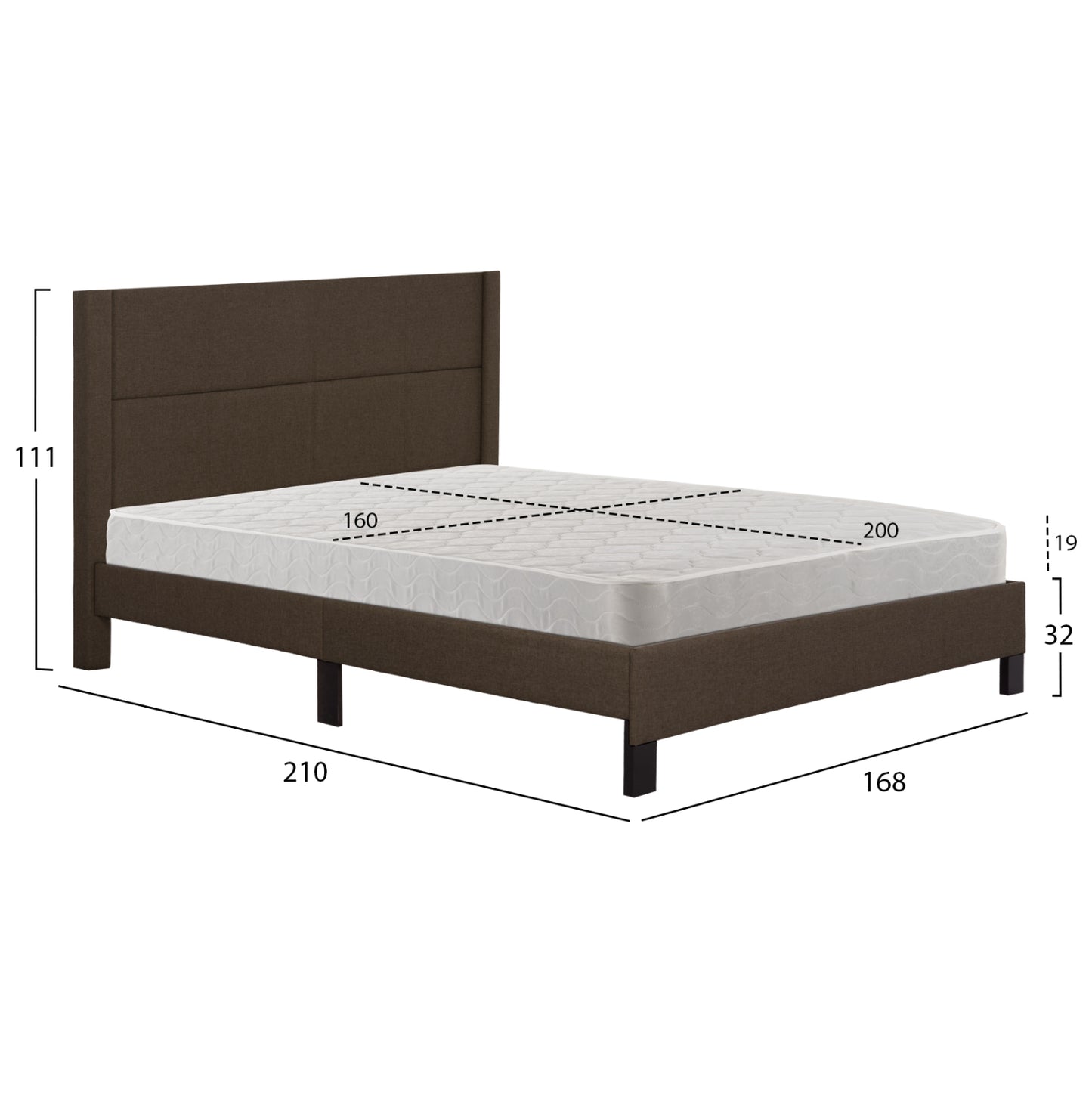 Double Bed With Mattress Trillop Hm21202.13 Brown Fabric--for 160x200cm.