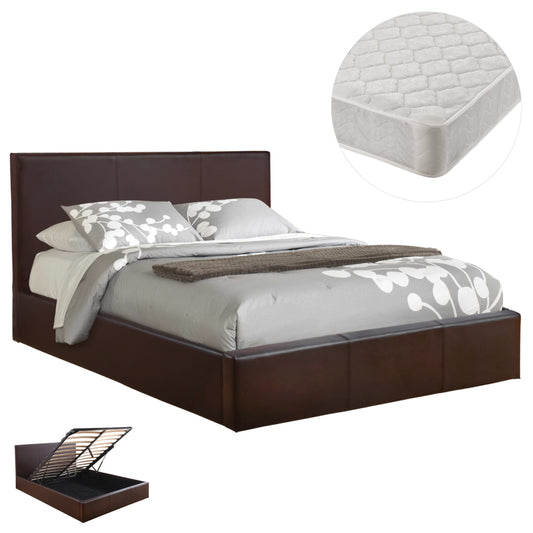 Double Bed With Mattress Bobbi Hm21271.02 Brown Pu With Storage Space--for 150x200cm.