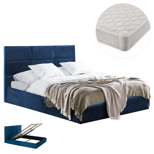 Double Bed With Mattress Briley Hm21272.03 Blue Velvet With Storage Space--for 160x200cm