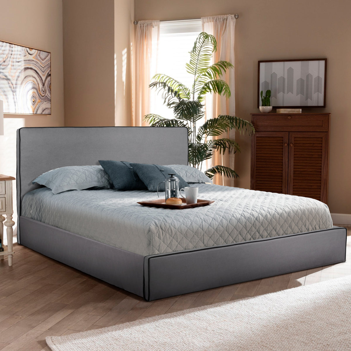 Double Bed With Mattress Allie Hm21273.01 Grey Fabric With Storage Space--for 160x200cm.