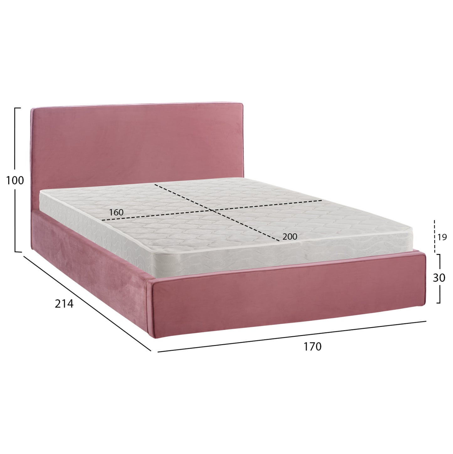Double Bed With Mattress Allie Hm21273.02 Dusty Pink Velvet With Storage Space--for 160x200cm.