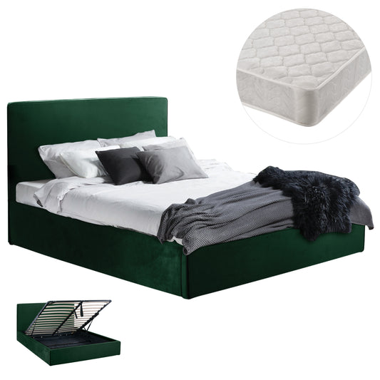 Double Bed With Mattress Allie Hm21273.03 Cypress Green Velvet With Storage Space--for 160x200cm.