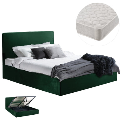 Double Bed With Mattress Allie Hm21273.03 Cypress Green Velvet With Storage Space--for 160x200cm.