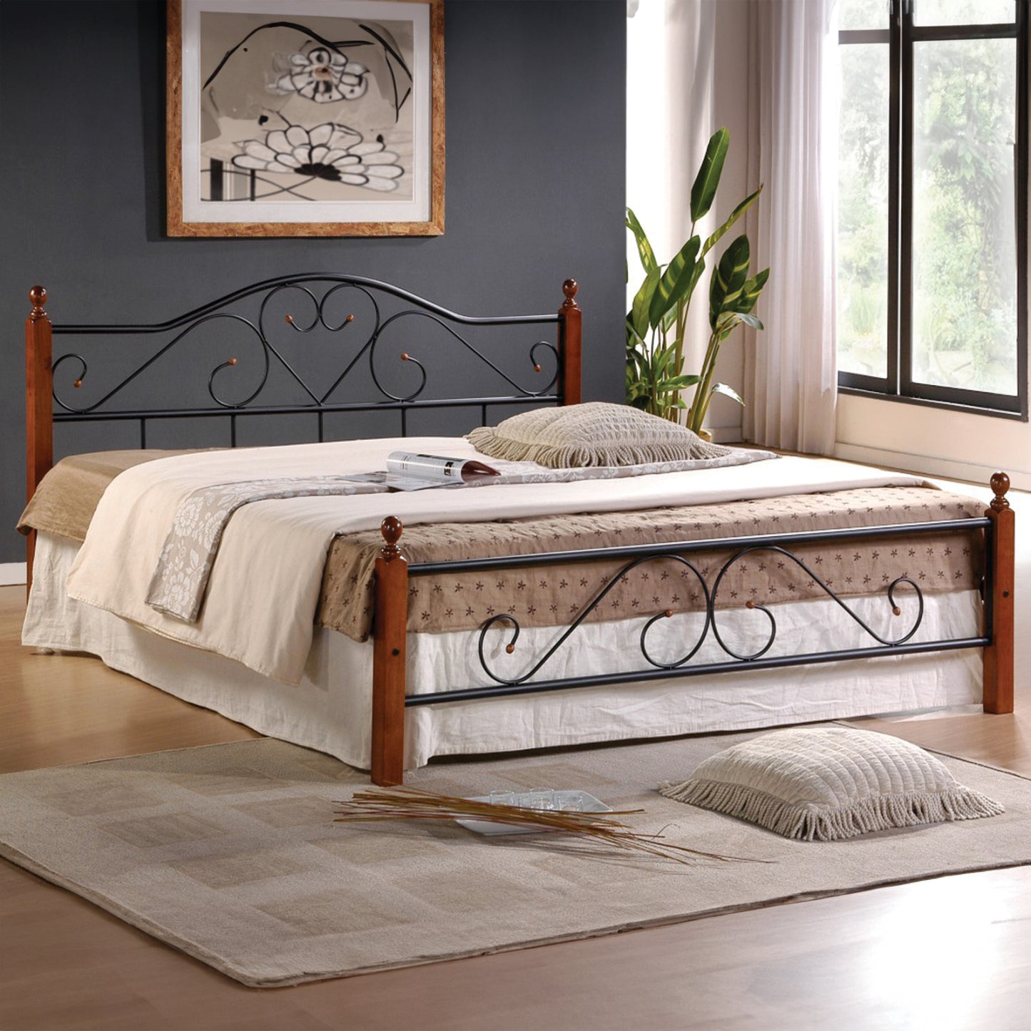 Double Bed With Mattress Candy ΗΜ21327 Metal & Wood In Dirty Oak--mattress 150x200cm