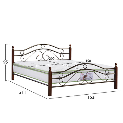 Double Bed With Mattress Celina Hm21328 Metal & Wood In Dirty Oak--mattress 150x200cm