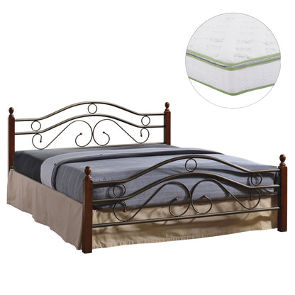 Double Bed With Mattress Celina Hm21328 Metal & Wood In Dirty Oak--mattress 150x200cm